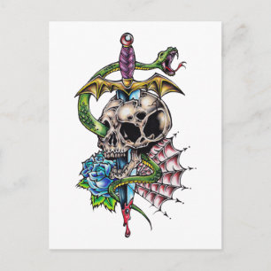 Cartão Postal Tatuagem de Caveira e Adaga