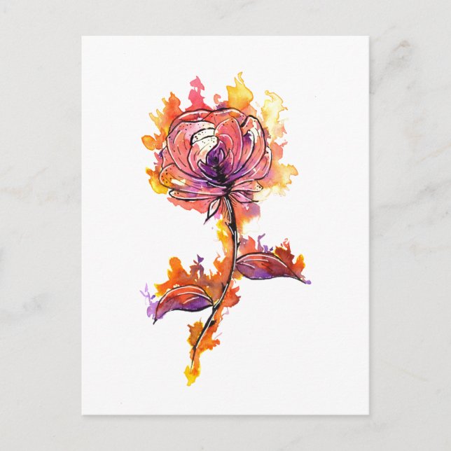 Cartão Postal Tatuagem de Rosa Ardente (Frente)