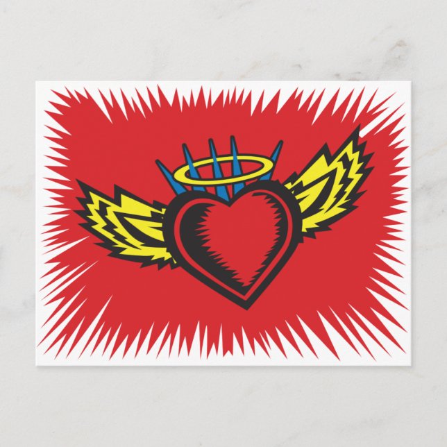 Cartão Postal Tatuagem do Coração do Anjo Voador (Frente)