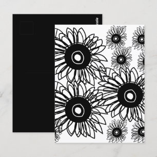 Cartão Postal Tatuagem Girassol Floral Negro Negro Flor Branca