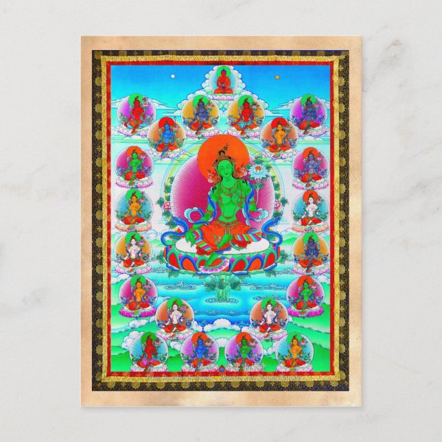 Cartão Postal Tatuagem legal oriental tibetana thangka Green Tar (Frente)