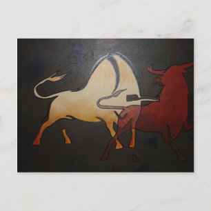 Cartão Postal Taurean Bulls Animal Abstrato Art