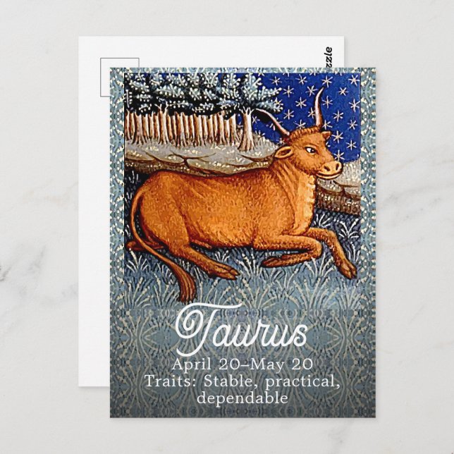 Cartão Postal Taurus, Festa de aniversário de Sinal Zodiac Bull (Frente/Verso)