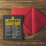 Cartão Postal Taxa Horária do Funny Lineman<br><div class="desc">Engraçado ideia de presente de design de Taxa Horária Lineman para cada marinheiro e eletricista no Natal ou Aniversário.</div>