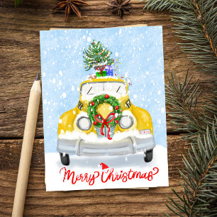 Cartão Postal Táxi Amarelo de Natal Vintage dos Anos 50 de Nova
