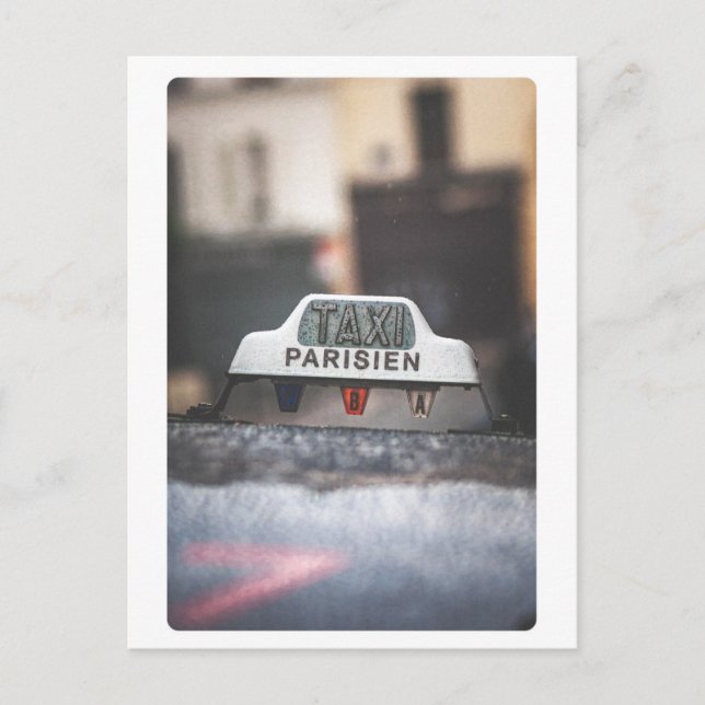 Cartão Postal Táxi Parisien na Chuva (Frente)