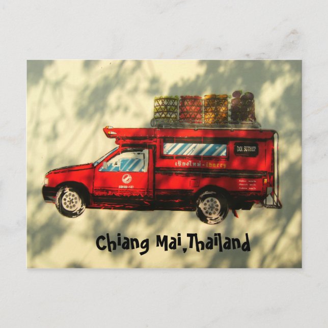 Cartão Postal Táxi Vermelho em Chiang Mai (Frente)