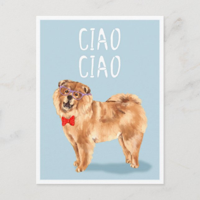 Cartão Postal Tchau Tchau diz o Cachorro Chow Chow Piada Diverti (Frente)