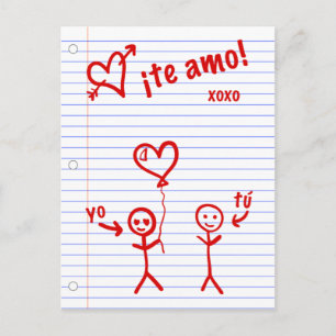 Cartão Postal te amo esboços de papel de caderno