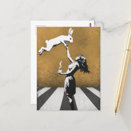 Cartão Postal Tea de grafite de arte urbana com coelho