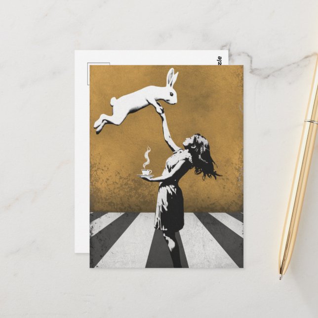 Cartão Postal Tea de grafite de arte urbana com coelho (Frente/Verso In Situ)