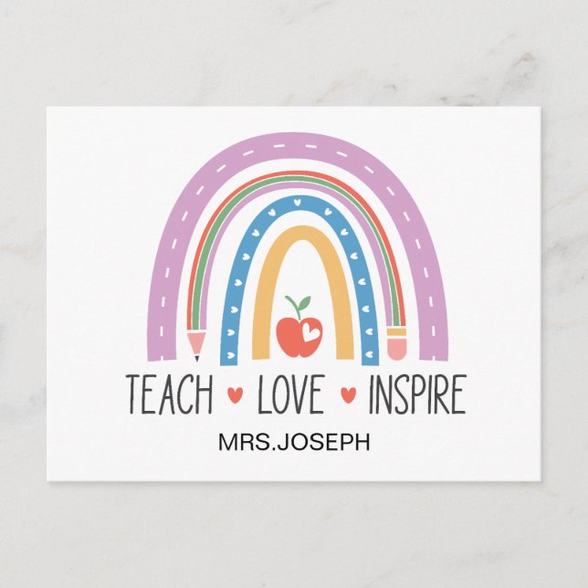 Cartão Postal Teach Love Inspire Teacher  (Frente)