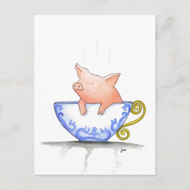 Cartão Postal Teacup Pig Impressão (Frente)