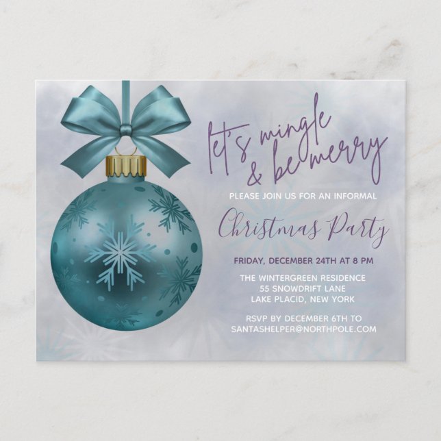 Cartão Postal Teal Bauble Purple Glitter - Festa de Natal (Frente)