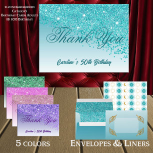 Cartão Postal Teal Blue Glitter, 50º Aniversário Obrigado