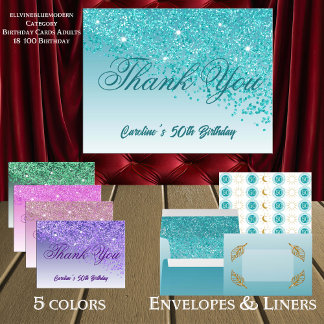 Cartão Postal Teal Blue Glitter, 50º Aniversário Obrigado