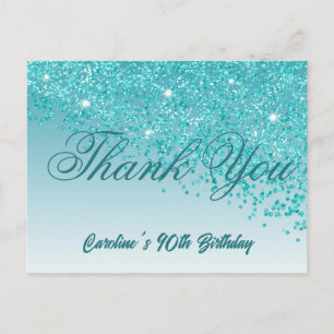 Cartão Postal Teal Blue Glitter, 90 Aniversário Obrigado