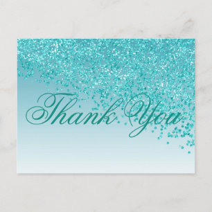 Cartão Postal Teal Blue Glitter Telas Azuis Agradecemos