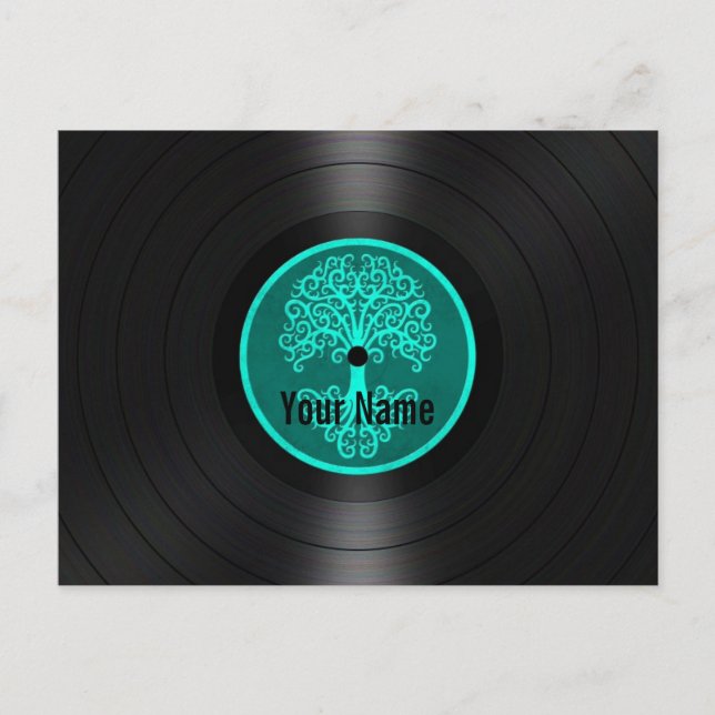 Cartão Postal Teal Blue Tree of Life Personalised Vinyl Record (Frente)
