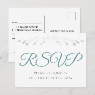 Cartão Postal Teal em White Simple Elegant Wedding RSVP
