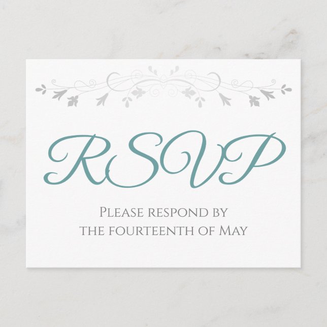 Cartão Postal Teal em White Simple Elegant Wedding RSVP (Frente)