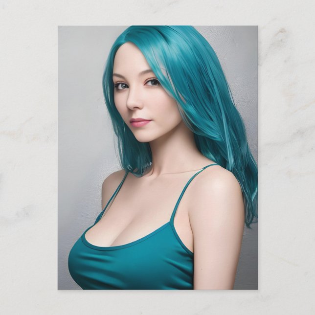 Cartão Postal Teal Haired Young Woman (Frente)