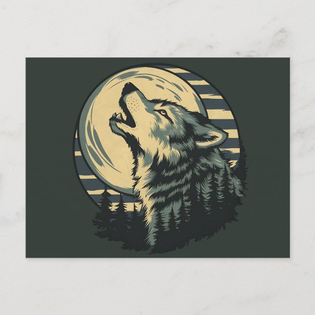 Cartão Postal Teal Howling Wolf Moon Art (Frente)