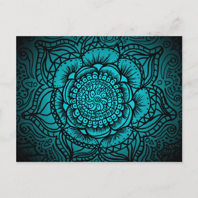 Cartão postal Teal Mandala (Frente)