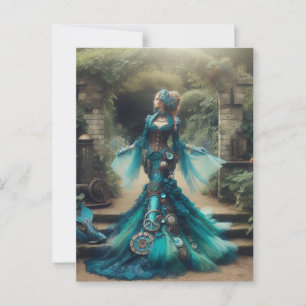 Cartão Postal Teal Mermaid Steampunk Vintage Lady Vitoriana