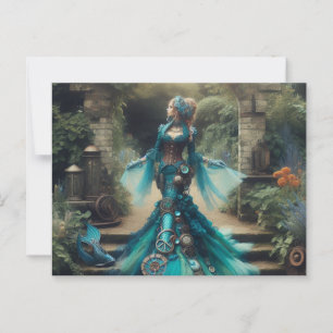Cartão Postal Teal Mermaid Steampunk Vintage Lady Vitoriana