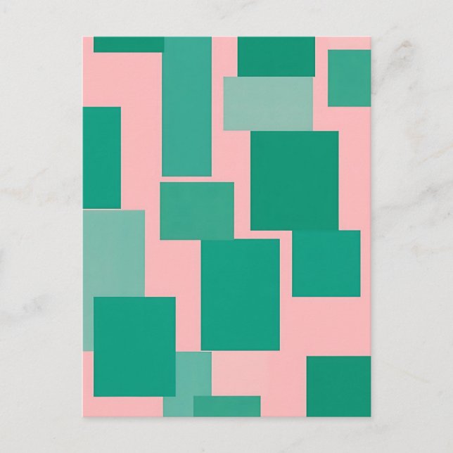 Cartão Postal Teal Pink Color Block Pattern Modern Abstract  (Frente)