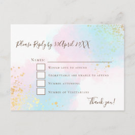 Cartão Postal Teal Rosa Elegante com RSVP de Casamento Confetti