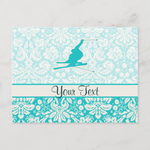 Cartão Postal Teal Snow Skiing