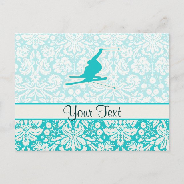 Cartão Postal Teal Snow Skiing (Frente)