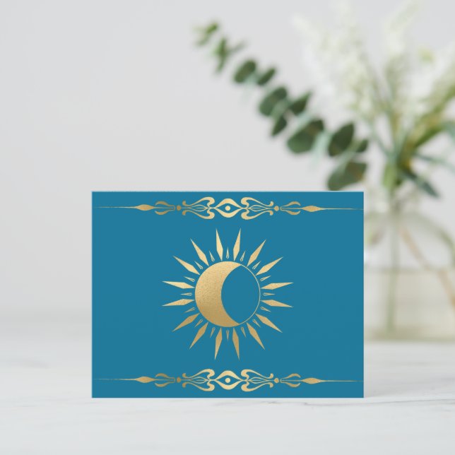 Cartão postal Teal Sun Moon Wicca | Sol místico (Em pé/Frente)