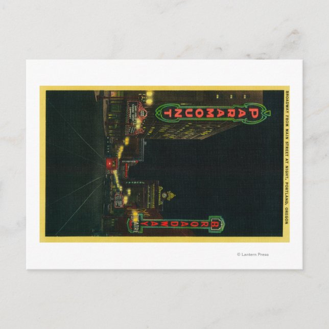 Cartão Postal Teatro da Broadway em Portland, na rua principal (Frente)