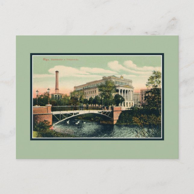 Cartão Postal Teatro Vintage City Riga Latvia (Frente)