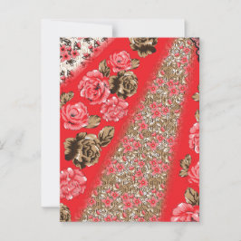 Cartão Postal Tecido vermelho vibrante com intrincado floral e