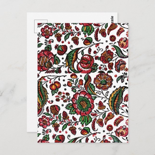 Cartão Postal Tecido Vintage Indian Cotton Chintz (Frente/Verso)