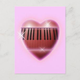 Cartão Postal Teclado para Piano Coração e Faíscas
