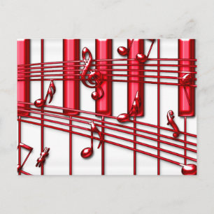 CARTÃO POSTAL TECLADO PIANO VERMELHO