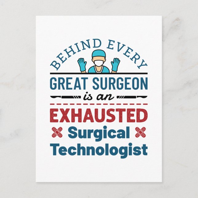 Cartão Postal Tecnologia Cirúrgica Exausta Funny Scrub Tech (Frente)