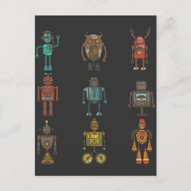 Cartão Postal Tecnologia Funny Robô Computação Crianças de Ciênc (Frente)