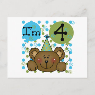 Cartão Postal Teddy Bear 4th Birthday T-shirts e presentes
