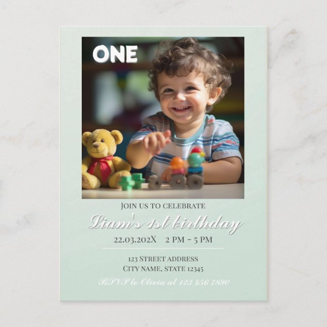 Cartão Postal Teddy Bear Balões Crianças Foto Aniversário (Frente)