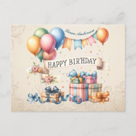 Cartão Postal Teddy Bear Balões Crianças Foto Aniversário