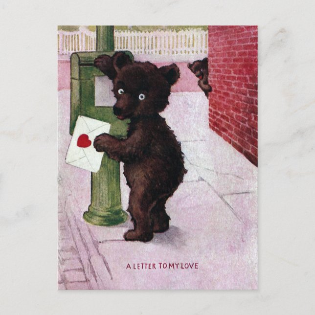 Cartão Postal Teddy Bear Enviando Carta de Amor (Frente)