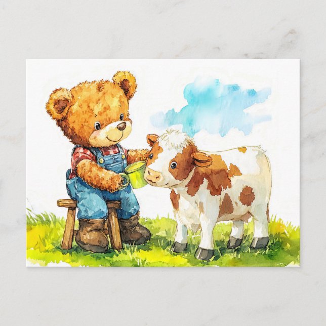 Cartão Postal Teddy Bear Feeding a Calf (Frente)
