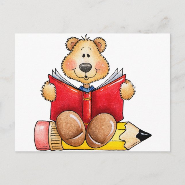 Cartão Postal Teddy Bear Reading (Frente)