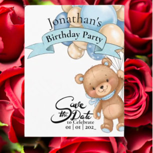 Cartão Postal Teddy Blue, Feliz Aniversário Menino